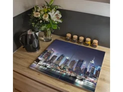Banjado Herdabdeckplatte Glas 2 Teilig Je 30x52CM Schneidebrett Herdabdeckung Mit Motiv New York