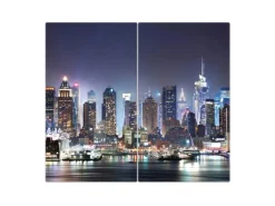 Banjado Herdabdeckplatte Glas 2 Teilig Je 30x52CM Schneidebrett Herdabdeckung Mit Motiv New York