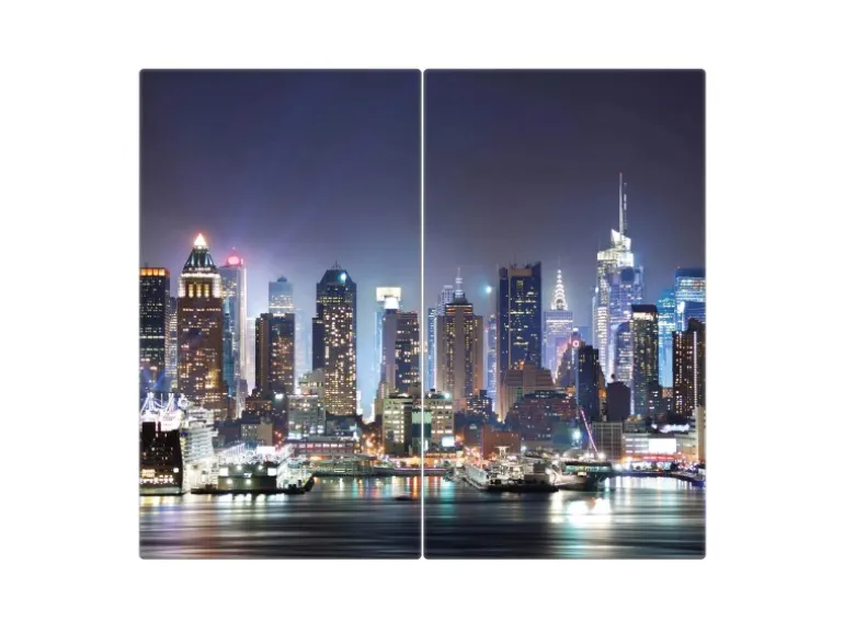 Banjado Herdabdeckplatte Glas 2 Teilig Je 30x52CM Schneidebrett Herdabdeckung Mit Motiv New York