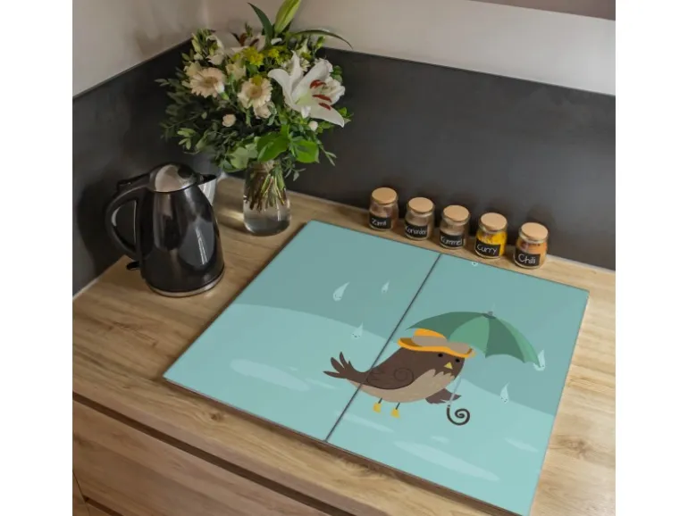 Banjado Herdabdeckplatte Glas 2 Teilig Je 30x52CM Schneidebrett Herdabdeckung Mit Motiv Rainbird