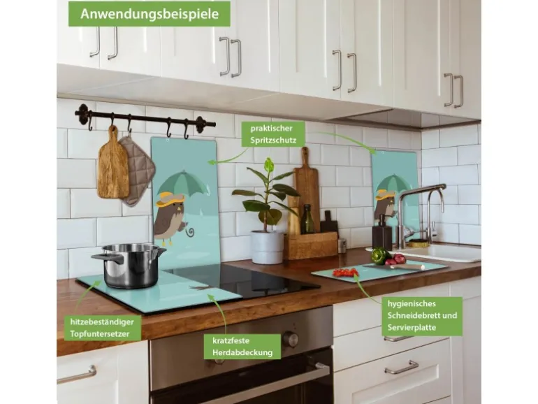 Banjado Herdabdeckplatte Glas 2 Teilig Je 30x52CM Schneidebrett Herdabdeckung Mit Motiv Rainbird