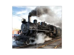 Banjado Herdabdeckplatte Glas 2 Teilig Je 30x52CM Schneidebrett Herdabdeckung Mit Motiv Dampflok