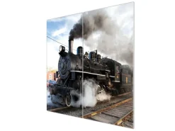 Banjado Herdabdeckplatte Glas 2 Teilig Je 30x52CM Schneidebrett Herdabdeckung Mit Motiv Dampflok