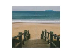 Banjado Herdabdeckplatte Glas 2 Teilig Je 30x52CM Schneidebrett Herdabdeckung Mit Motiv Zum Strand