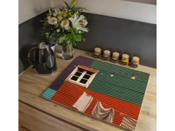 Banjado Herdabdeckplatte Glas 2 Teilig Je 30x52CM Schneidebrett Herdabdeckung Mit Motiv Buntes Haus