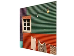 Banjado Herdabdeckplatte Glas 2 Teilig Je 30x52CM Schneidebrett Herdabdeckung Mit Motiv Buntes Haus