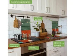 Banjado Herdabdeckplatte Glas 2 Teilig Je 30x52CM Schneidebrett Herdabdeckung Mit Motiv Buntes Haus