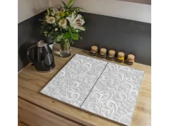 Banjado Herdabdeckplatte Glas 2 Teilig Je 30x52CM Schneidebrett Herdabdeckung Mit Motiv White Swirl