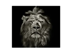 Banjado Herdabdeckplatte Glas 2 Teilig Je 30x52CM Schneidebrett Herdabdeckung Mit Motiv Löwe Porträt