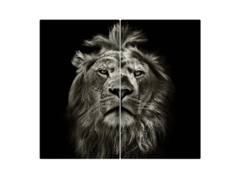 Banjado Herdabdeckplatte Glas 2 Teilig Je 30x52CM Schneidebrett Herdabdeckung Mit Motiv Löwe Porträt