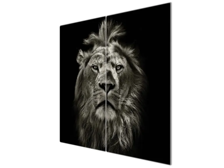 Banjado Herdabdeckplatte Glas 2 Teilig Je 30x52CM Schneidebrett Herdabdeckung Mit Motiv Löwe Porträt