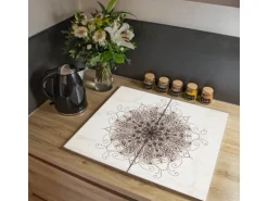 Banjado Herdabdeckplatte Glas 2 Teilig Je 30x52CM Schneidebrett Herdabdeckung Mit Motiv Mehendi