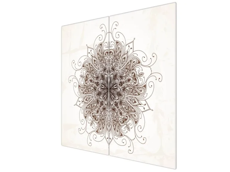 Banjado Herdabdeckplatte Glas 2 Teilig Je 30x52CM Schneidebrett Herdabdeckung Mit Motiv Mehendi