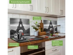 Banjado Herdabdeckplatte Glas 1 Teilig 60x52CM Schneidebrett Herdabdeckung Mit Motiv Paris