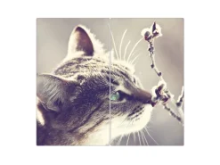 Banjado Herdabdeckplatte Glas 2 Teilig Je 30x52CM Schneidebrett Herdabdeckung Mit Motiv Weidenkätzchen