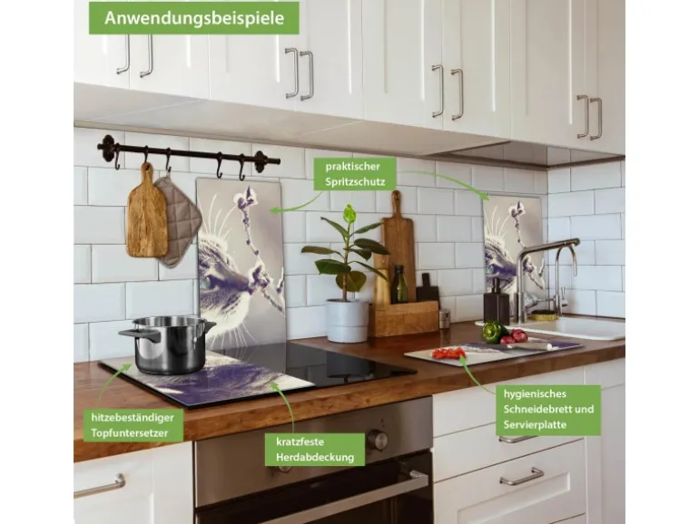 Banjado Herdabdeckplatte Glas 2 Teilig Je 30x52CM Schneidebrett Herdabdeckung Mit Motiv Weidenkätzchen