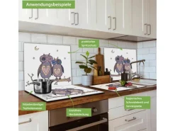 Banjado Herdabdeckplatte Glas 1 Teilig 60x52CM Schneidebrett Herdabdeckung Mit Motiv Verliebte Eulen