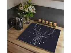 Banjado Herdabdeckplatte Glas 1 Teilig 60x52CM Schneidebrett Herdabdeckung Mit Motiv Sternbild Hirsch