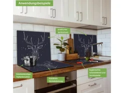 Banjado Herdabdeckplatte Glas 1 Teilig 60x52CM Schneidebrett Herdabdeckung Mit Motiv Sternbild Hirsch