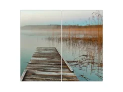 Banjado Herdabdeckplatte Glas 2 Teilig Je 30x52CM Schneidebrett Herdabdeckung Mit Motiv Alter Steg