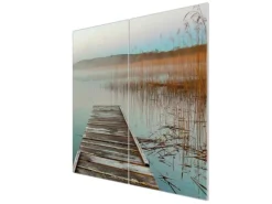 Banjado Herdabdeckplatte Glas 2 Teilig Je 30x52CM Schneidebrett Herdabdeckung Mit Motiv Alter Steg