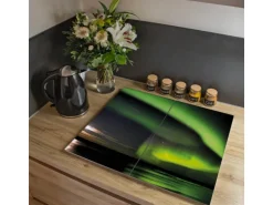 Banjado Herdabdeckplatte Glas 2 Teilig Je 30x52CM Schneidebrett Herdabdeckung Mit Motiv Wetterleuchten