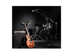 Banjado Herdabdeckplatte Glas 1 Teilig 60x52CM Schneidebrett Herdabdeckung Mit Motiv Jam Session