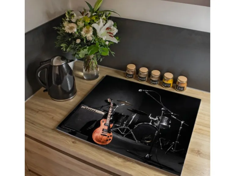 Banjado Herdabdeckplatte Glas 1 Teilig 60x52CM Schneidebrett Herdabdeckung Mit Motiv Jam Session