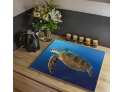 Banjado Herdabdeckplatte Glas 1 Teilig 60x52CM Schneidebrett Herdabdeckung Mit Motiv Wasserschildkröte