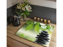 Banjado Herdabdeckplatte Glas 1 Teilig 60x52CM Schneidebrett Herdabdeckung Mit Motiv Steine&Relax