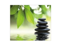 Banjado Herdabdeckplatte Glas 1 Teilig 60x52CM Schneidebrett Herdabdeckung Mit Motiv Steine&Relax