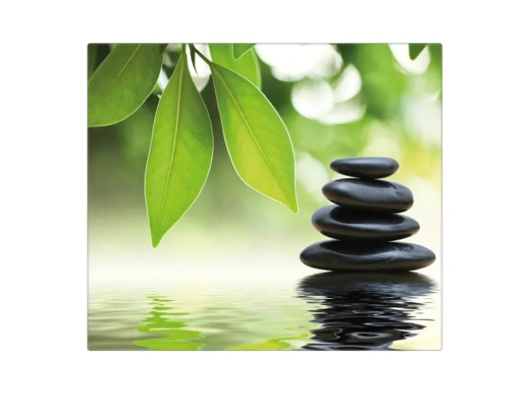 Banjado Herdabdeckplatte Glas 1 Teilig 60x52CM Schneidebrett Herdabdeckung Mit Motiv Steine&Relax