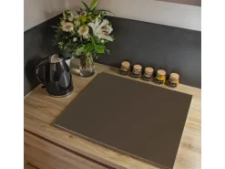 Banjado Herdabdeckplatte Glas 1 Teilig 60x52CM Schneidebrett Herdabdeckung Mit Motiv Schokobraun