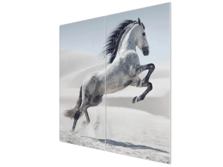 Banjado Herdabdeckplatte Glas 2 Teilig Je 30x52CM Schneidebrett Herdabdeckung Mit Motiv Wildes Pferd