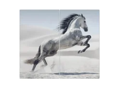 Banjado Herdabdeckplatte Glas 2 Teilig Je 30x52CM Schneidebrett Herdabdeckung Mit Motiv Wildes Pferd