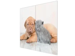 Banjado Herdabdeckplatte Glas 2 Teilig Je 30x52CM Schneidebrett Herdabdeckung Mit Motiv Hund Und Katze