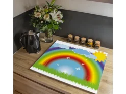 Banjado Herdabdeckplatte Glas 1 Teilig 60x52CM Schneidebrett Herdabdeckung Mit Motiv Regenbogen