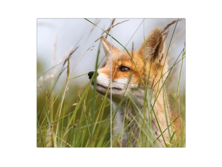 Banjado Herdabdeckplatte Glas 2 Teilig Je 30x52CM Schneidebrett Herdabdeckung Mit Motiv Fuchs