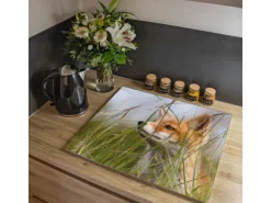 Banjado Herdabdeckplatte Glas 2 Teilig Je 30x52CM Schneidebrett Herdabdeckung Mit Motiv Fuchs