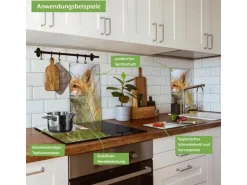 Banjado Herdabdeckplatte Glas 2 Teilig Je 30x52CM Schneidebrett Herdabdeckung Mit Motiv Fuchs