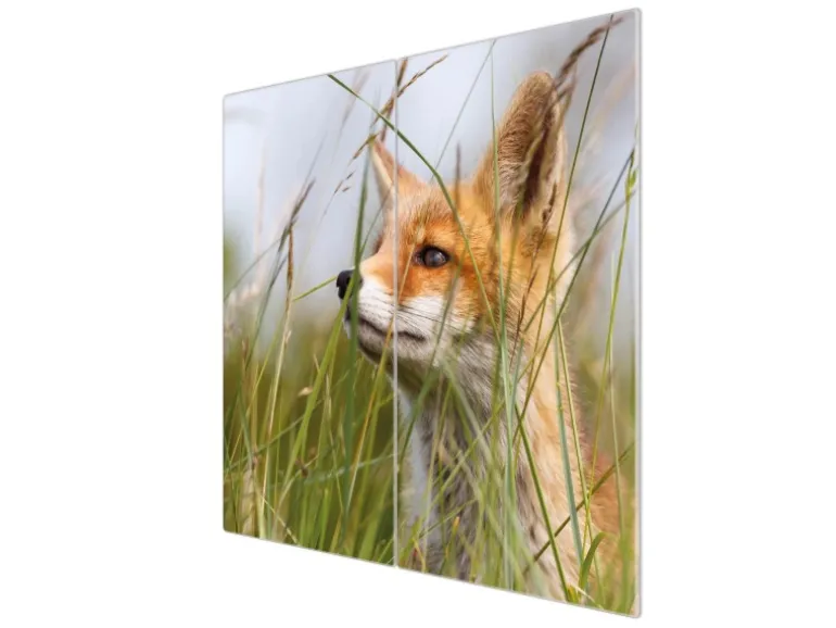 Banjado Herdabdeckplatte Glas 2 Teilig Je 30x52CM Schneidebrett Herdabdeckung Mit Motiv Fuchs