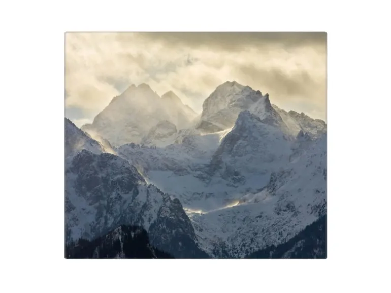 Banjado Herdabdeckplatte Glas 1 Teilig 60x52CM Schneidebrett Herdabdeckung Mit Motiv Alpen Im Sonnenschein