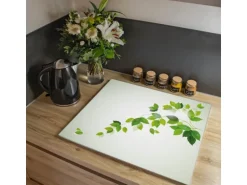 Banjado Herdabdeckplatte Glas 1 Teilig 60x52CM Schneidebrett Herdabdeckung Mit Motiv Ranke Gelb Weiß