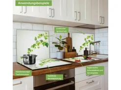 Banjado Herdabdeckplatte Glas 1 Teilig 60x52CM Schneidebrett Herdabdeckung Mit Motiv Ranke Gelb Weiß