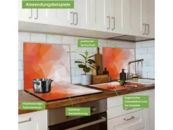 Banjado Herdabdeckplatte Glas 1 Teilig 60x52CM Schneidebrett Herdabdeckung Mit Motiv Orange Polygon