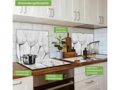 Banjado Herdabdeckplatte Glas 1 Teilig 60x52CM Schneidebrett Herdabdeckung Mit Motiv Pusteblumen Sw