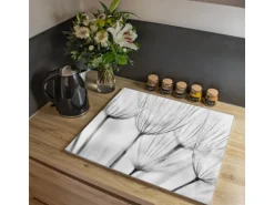 Banjado Herdabdeckplatte Glas 1 Teilig 60x52CM Schneidebrett Herdabdeckung Mit Motiv Pusteblumen Sw