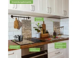 Banjado Herdabdeckplatte Glas 2 Teilig Je 30x52CM Schneidebrett Herdabdeckung Mit Motiv Steinwand Antik