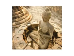 Banjado Herdabdeckplatte Glas 1 Teilig 60x52CM Schneidebrett Herdabdeckung Mit Motiv Sitzender Buddha