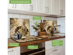 Banjado Herdabdeckplatte Glas 1 Teilig 60x52CM Schneidebrett Herdabdeckung Mit Motiv Sitzender Buddha